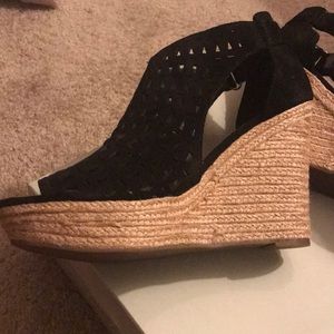 Marc Fisher Women Suede Black Wedge Sandal.